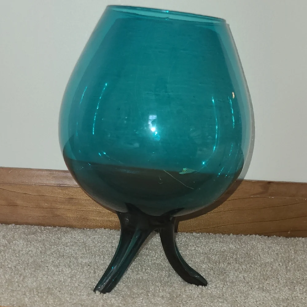 1960s Teal Glass Vase and Votive Holders